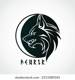 fenrir viking mythology wolf profile on circle logo