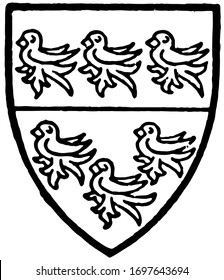 Fenwick bore Silver a chiefe gules with six martlets countercoloured, vintage line drawing or engraving illustration.