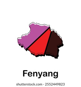 Ilustración plana del icono del mapa de Fenyang, mapa del Vector de chino con la Plantilla nombrada de los iconos del gobierno y del viaje