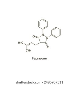 Feprazone flat skeletal molecular structure NSAID drug used in Pain treatment. Vector illustration scientific diagram.
