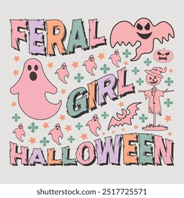 Feral Girl Halloween Halloween T-Shirt Sublimation Design Graphic.