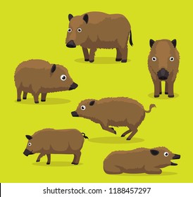 Feral Hog Cartoon Vector Illustration Green Background