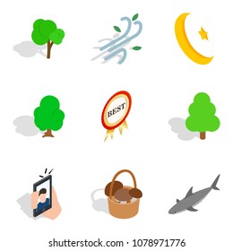 Feral icons set. Isometric set of 9 feral vector icons for web isolated on white background