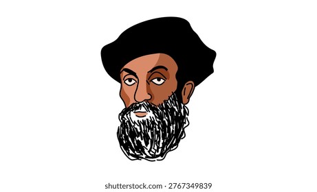 Ferdinand Magellan portrait, flat vector illustration