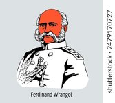Ferdinand Wrangel - military and statesman, polar explorer, director of the Russian-American Company, one of the founders of the Russian Geographical Society. Vector illustration, hand drawn
