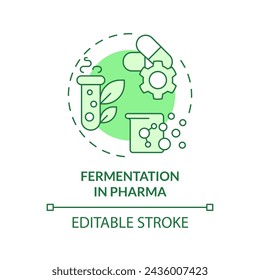 Fermentation in pharma green concept icon. Pharmaceutical industry, antibiotics production. Round shape line illustration. Abstract idea. Graphic design. Easy to use in article, blog post