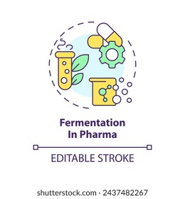 Fermentation in pharma multi color concept icon. Pharmaceutical industry, antibiotics production. Round shape line illustration. Abstract idea. Graphic design. Easy to use in article, blog post