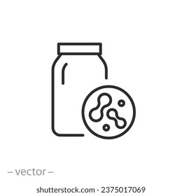 fermentation process in glass jar icon, yeast starter, thin line symbol on white background - editable stroke vector illustration eps10