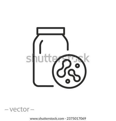 fermentation process in glass jar icon, yeast starter, thin line symbol on white background - editable stroke vector illustration eps10