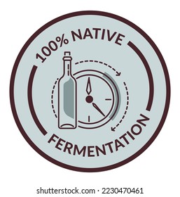 Fermentation of wine, natural and organic ingredient and processes. Bottle with thermometer measuring degree. Production of alcohol. Label or logotype for package product. Vector in flat style