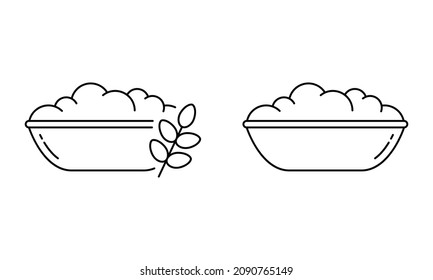 Fermented Batter Or Starter Linear Icon. Bowl Of Yeast Dough For Idli Dosa. Outline Simple Vector. Contour Isolated Pictogram On White Background