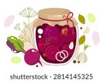 Fermented Beets in Glass Jar – Homemade Beet Fermentation Flat Vector Illustration