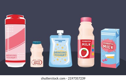 Fermented Milk and Drinking Yogurt collection illustration vector