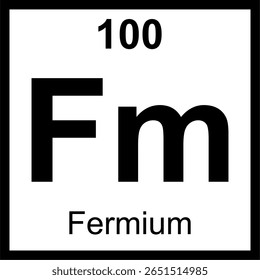 Fermium (Fm) periodic table of elements tile. Icon with atomic number 100. Synthetic radioactive actinide named in honor of physicist Enrico Fermi.
