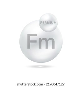 Fermium molecule models silver. Ecology and biochemistry concept. Isolated spheres on white background. 3D Vector Illustration.