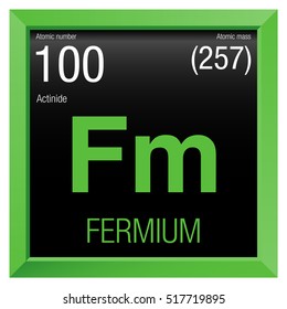 Fermium symbol. Element number 100 of the Periodic Table of the Elements - Chemistry - Green square frame with black background