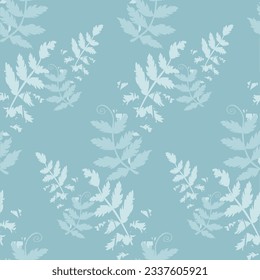 Fern blue stylized plant seamless pattern on blue flat design stock vector illustration for web, for print, for fabric print