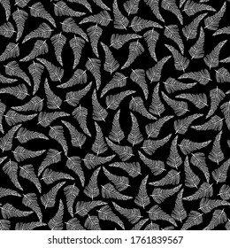 Fern branch of white color on a black background, vector pattern, paper, wallpaper, cardboard