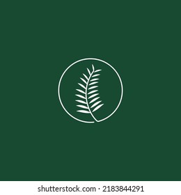 Fern in circle line simple minimal icon vector logo sign symbol isolated object on background