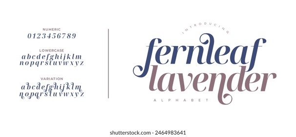 Fern elegant font alphabet uppercase lowercase and number. Classic lettering minimal fashion designs. Typography modern serif fonts regular decorative vintage concept. Vector illustration