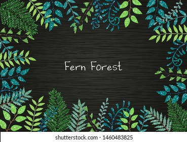 Fern forest on blackboard background vector for decoration for spring season.