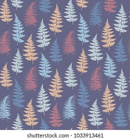 Fern frond herbs, tropical forest plant leaves seamless vector textile design. Botanical herbal pattern. Forest bush plant, exotic leaves tropical fern grass herb seamless fabric background.