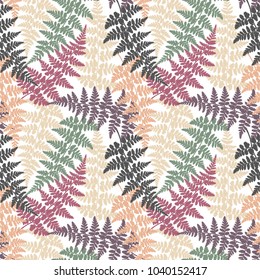 Fern frond herbs, tropical forest plant leaves seamless vector textile print. Minimal herbal pattern. Forest growing plant jungle leaves tropical fern grass herb seamless background.