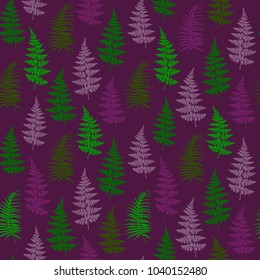 Fern frond herbs, tropical forest plant leaves seamless vector textile design. Beautiful herbal pattern. Forest bush plant, jungle leaves tropical fern grass herb seamless fabric background.