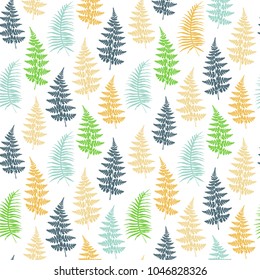 Fern frond herbs, tropical forest plant leaves seamless vector illustration. Marvelous herbal pattern. Forest bush plant, tropical fern grass herb leaves seamless background.
