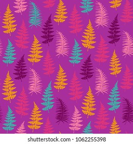 Fern frond herbs, tropical forest plant leaves seamless vector fabric design. Simple herbal pattern. Forest bush plant, exotic leaves tropical fern grass herb seamless textile background.