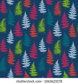 Fern frond herbs, tropical forest plant leaves seamless vector background. 