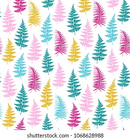 Fern frond herbs, tropical forest plant leaves seamless vector illustration. Wild nature herbal pattern. Bracken foliage, forest jungle leaves tropical fern grass herb seamless fabric background.