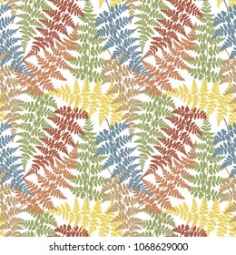 Fern frond herbs, tropical forest plant leaves seamless vector textile print. Elegant herbal pattern. Forest bush plant, jungle leaves tropical fern grass herb seamless textile background.