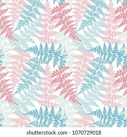 Fern frond herbs, tropical forest plant leaves seamless vector fabric design. Elegant herbal pattern. Bracken foliage, forest exotic leaves tropical fern grass herb seamless textile background.