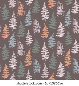 Fern frond herbs, tropical forest plant leaves seamless vector textile design. Repeating herbal pattern. Forest bush plant, jungle leaves tropical fern grass herb seamless background.