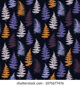 Fern frond herbs, tropical forest plant leaves seamless vector background. Minimalist herbal pattern. Forest bush plant, jungle leaves tropical fern grass herb seamless background.