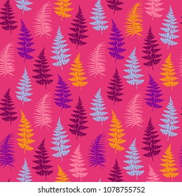 Fern frond herbs, tropical forest plant leaves seamless vector textile design. Elegant herbal pattern. Bracken foliage, forest exotic leaves tropical fern grass herb seamless textile background.