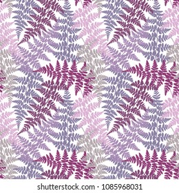 Fern frond herbs, tropical forest plant leaves seamless vector illustration. Natural herbal pattern. Forest bush plant, exotic leaves tropical fern grass herb seamless textile background.