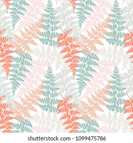 Fern frond herbs, tropical forest plant leaves seamless vector textile design. Elegant herbal pattern. Forest bush plant, exotic leaves tropical fern grass herb seamless background.