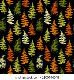 Fern frond herbs, tropical forest plant leaves seamless vector wrapping paper. Minimalist herbal pattern. Bracken foliage, forest exotic leaves, tropical fern grass herb seamless background.