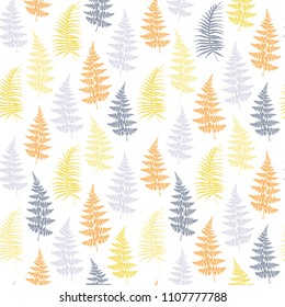 Fern frond herbs, tropical forest plant leaves seamless vector wallpaper. Decorative herbal pattern. Bracken foliage, forest exotic leaves tropical fern grass herb seamless textile background.