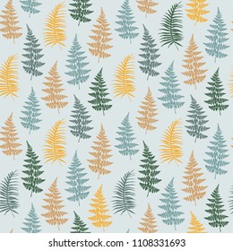 Fern frond herbs, tropical forest plant leaves seamless vector textile print. Stylish herbal pattern. Bracken foliage, forest exotic leaves tropical fern grass herb seamless fabric background.