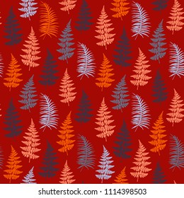 Fern frond herbs, tropical forest plant leaves seamless vector backdrop. Natural herbal pattern. Bracken foliage, forest jungle leaves tropical fern grass herb seamless textile background.