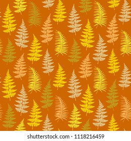 Fern frond herbs, tropical forest plant leaves seamless vector wrapping paper. Lovely herbal pattern. Forest bush plant, exotic leaves tropical fern grass herb seamless fabric background.