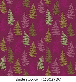 Fern frond herbs, tropical forest plant leaves seamless vector textile print. Stylish herbal pattern. Forest bush plant, exotic leaves tropical fern grass herb seamless textile background.