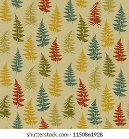 Fern frond herbs, tropical forest plant leaves seamless vector fabric print. Fashionable herbal pattern. Bracken foliage, forest jungle leaves tropical fern grass herb seamless textile background.