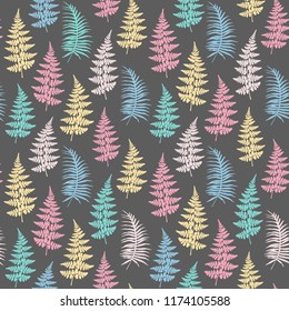 Fern frond herbs, tropical forest plant leaves seamless vector fabric print. Cute herbal pattern. Bracken foliage, forest exotic leaves tropical fern grass herb seamless textile background.