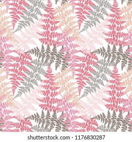 Fern frond herbs, tropical forest plant leaves seamless vector fabric design. Minimalist herbal pattern. Bracken foliage, forest exotic leaves tropical fern grass herb seamless textile background.