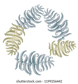 Fern frond herbs, tropical forest plant leaves vector background illustration.
