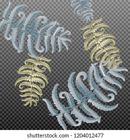 Fern frond herbs, tropical forest plant leaves vector background illustration.
